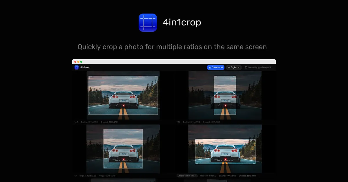 4in1crop preview: one photo cropped to several aspect ratios side by side